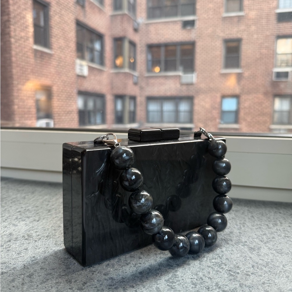 Black Marble Acrylic Beaded Handle Clutch